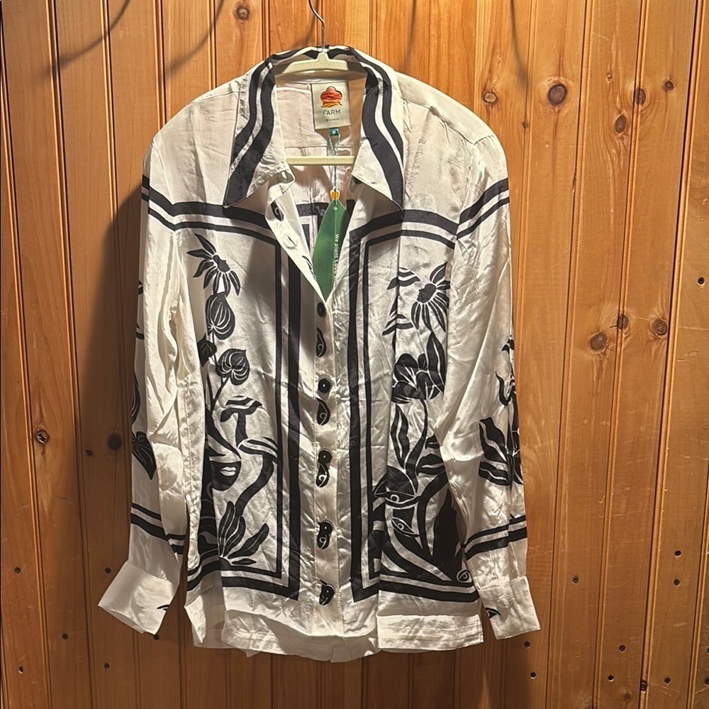 New FARM RIO surreal garden button down top